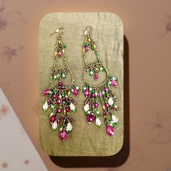 Boho earrings - Chandelier Earrings shoulder dusters 5” long beaded - Picture 9 of 12